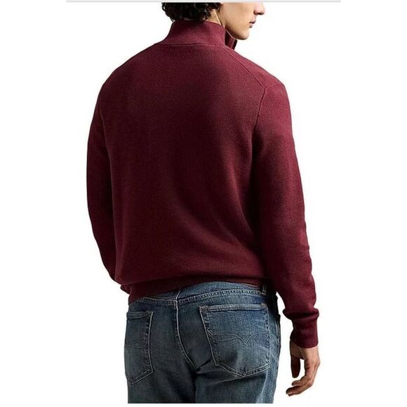 Polo Ralph Lauren Men's XL Red Wine Quarter-Zip Mesh-Knit Sweater Long-Sleeve - Picture 4 of 9
